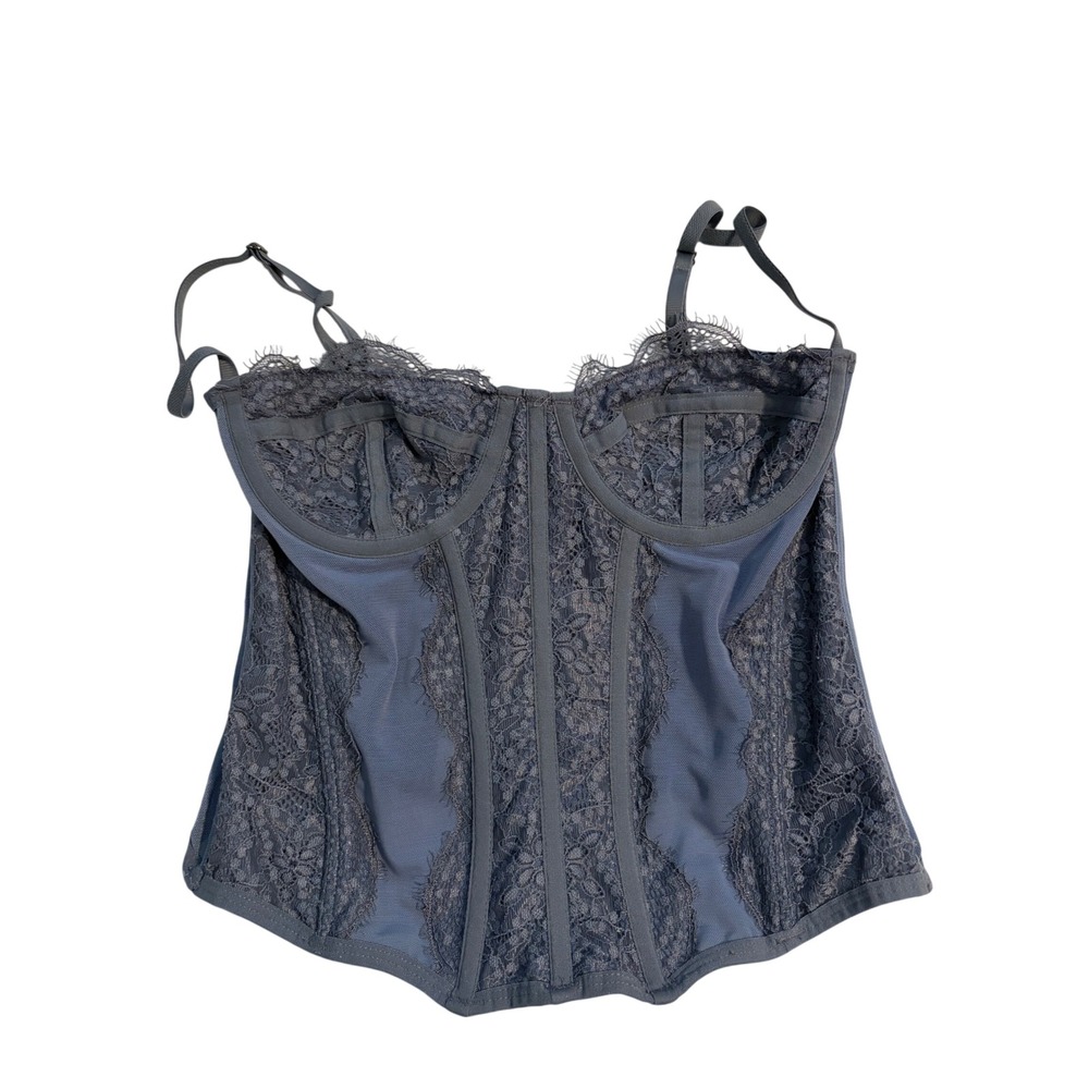 Out From Under Corset Top Bustier Blue Lace Mesh Boning Coquette Aesthetic M Med